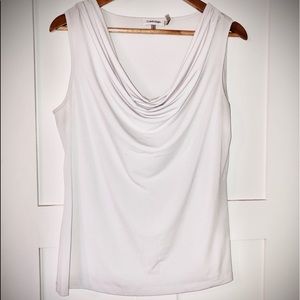 Calvin Klein White Cowl Neck Sleeveless Top - L